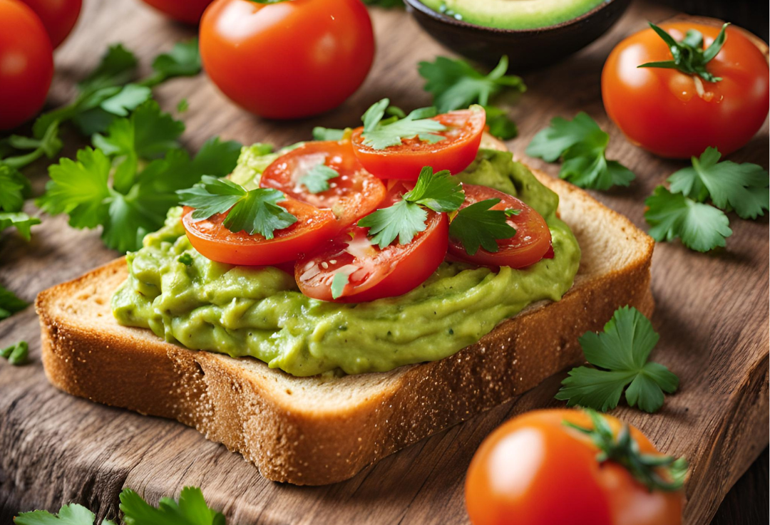 Avocado-Toast mit Tomaten und Petersilie