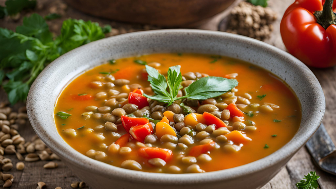 Linsensuppe mit Tomaten und Paprika