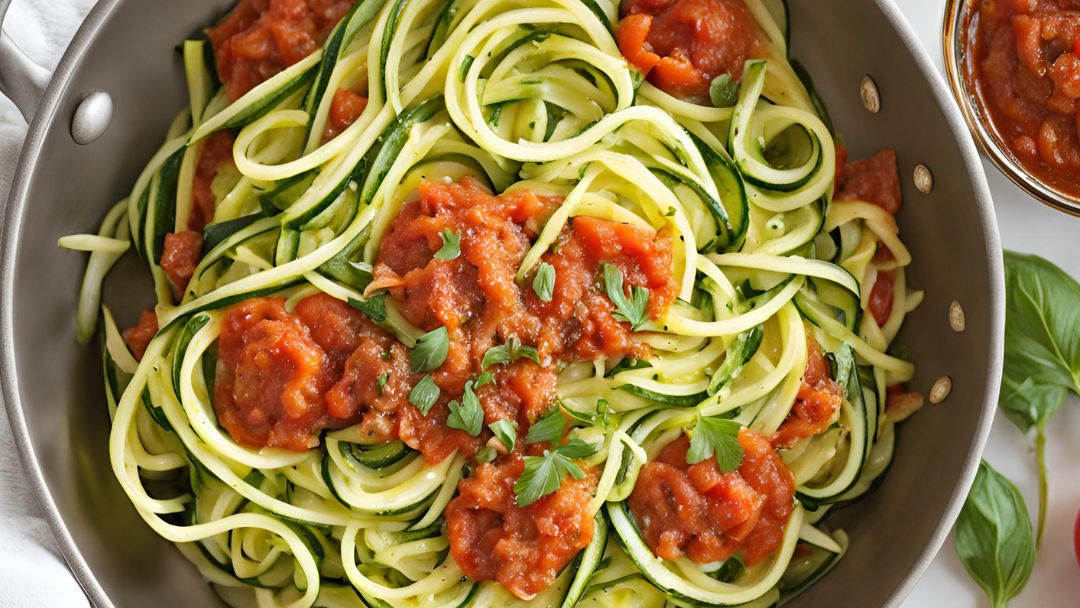 Zucchini-Spaghetti mit Tomatensauce