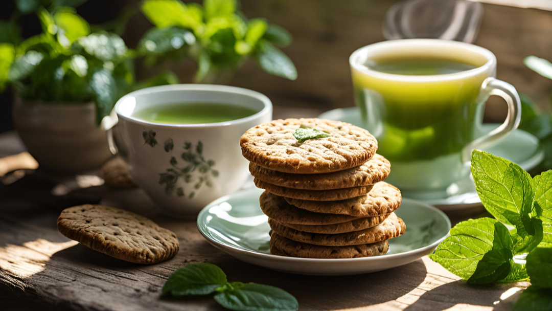 Grüner Tee mit Minze und Leinsamen-Keksen