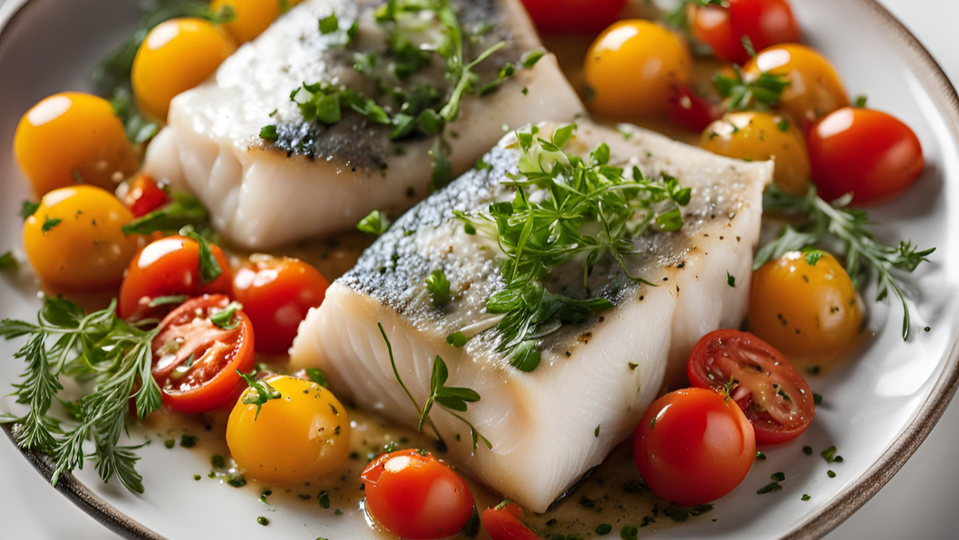 Gedämpfter Kabeljau mit Tomaten und Kräutern