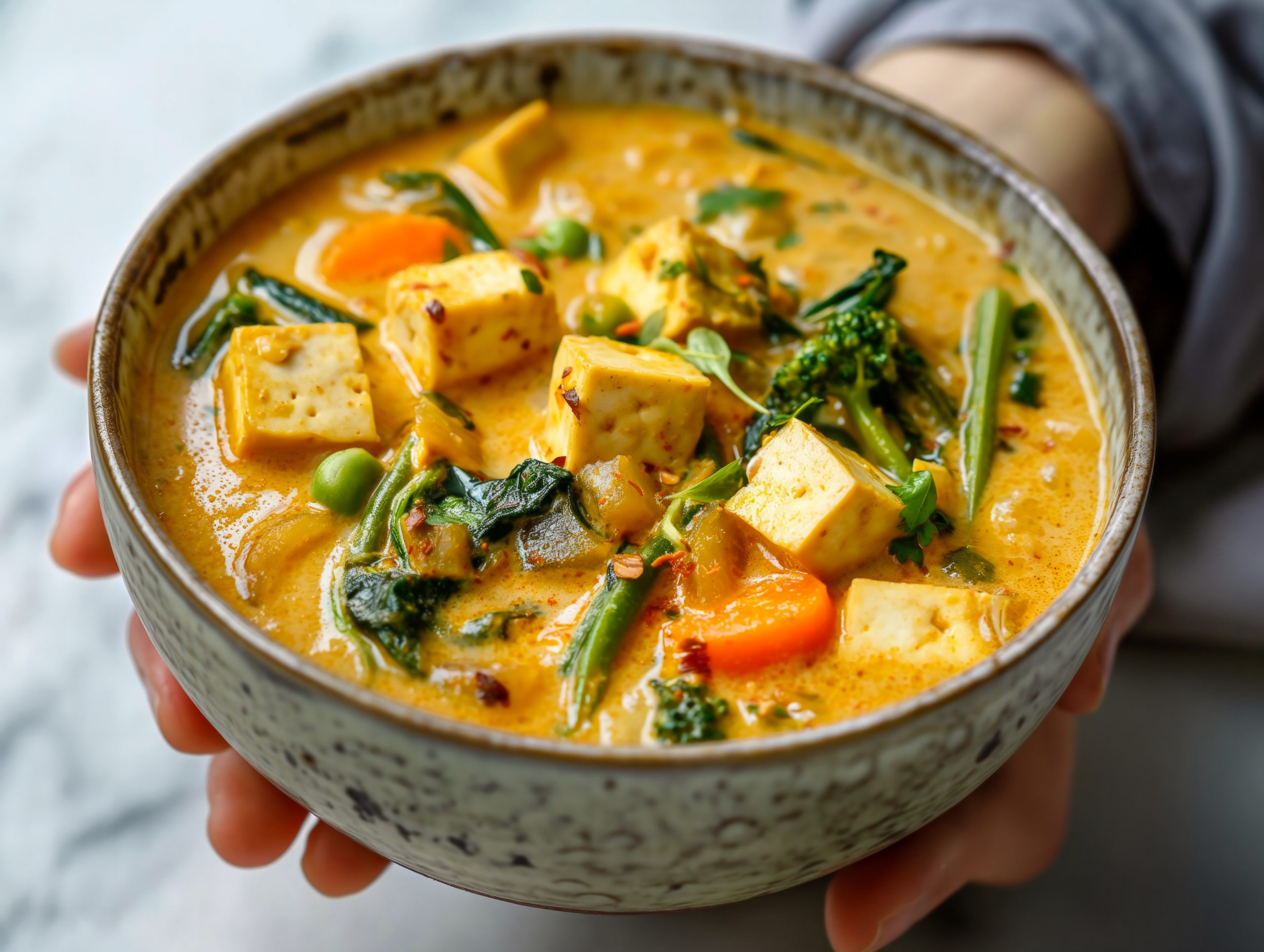 Tofu-Curry mit Spinat und Ingwer