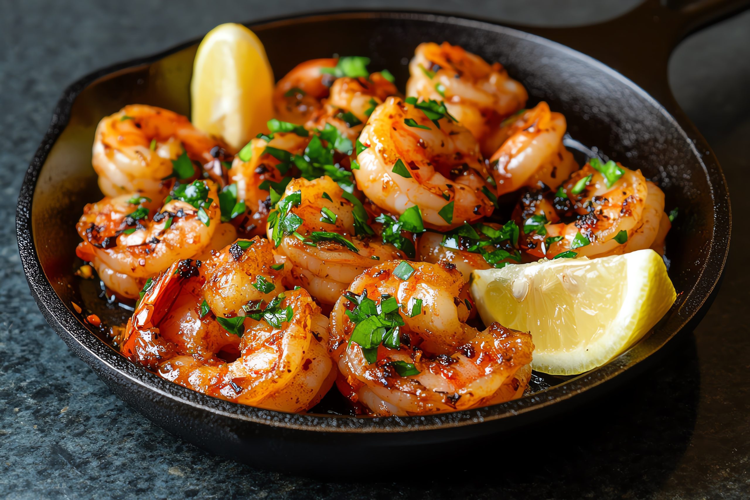 Garnelenpfanne mit Knoblauch und Chili