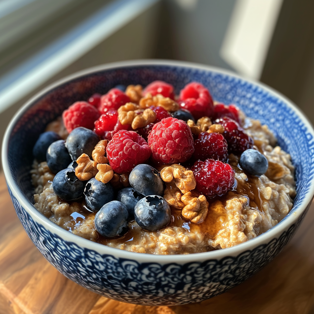 Haferflocken mit Walnüssen und Beeren