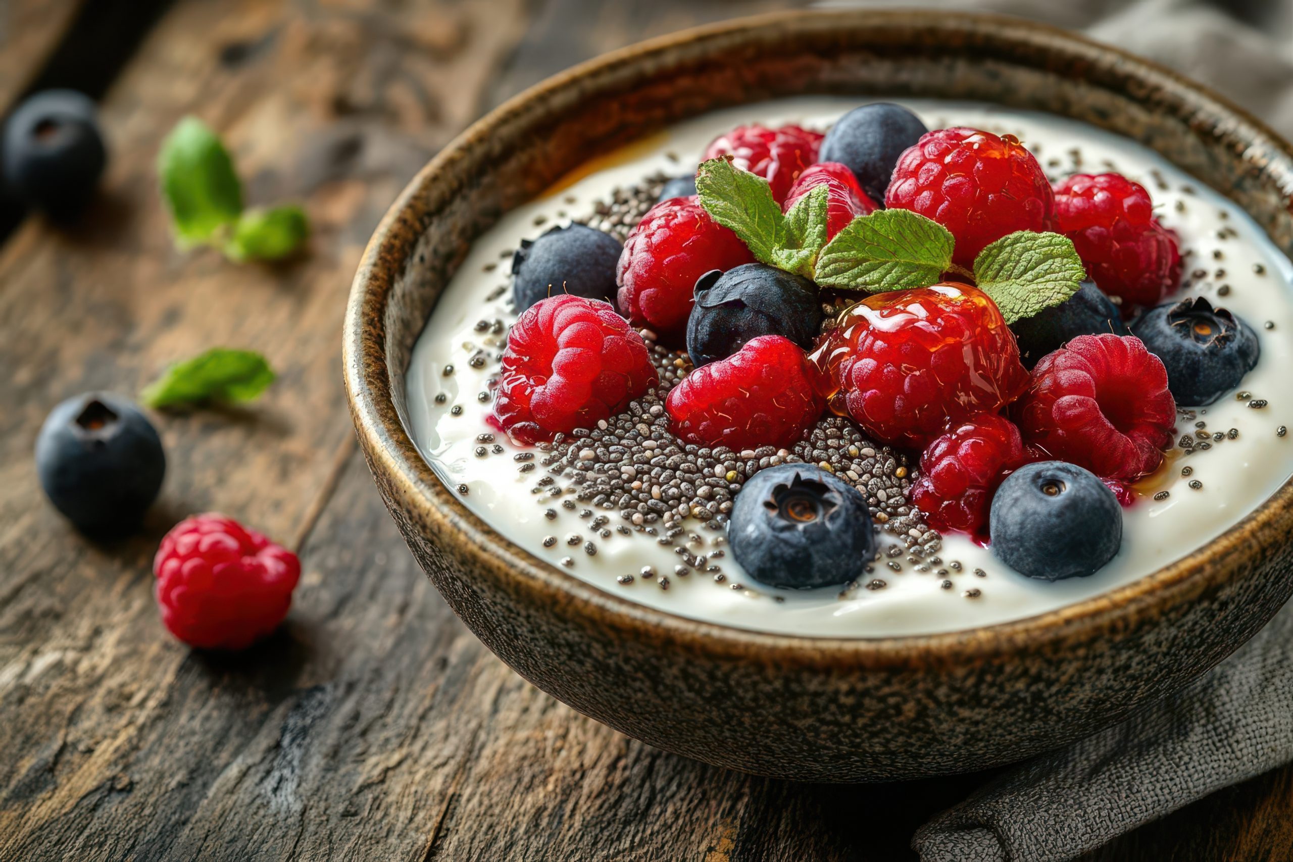 Joghurt mit Chiasamen und Beeren