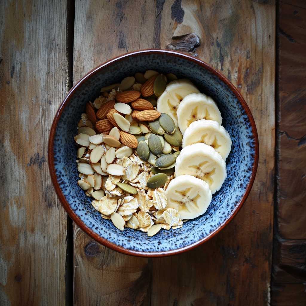 Mandel-Bananen-Müsli mit Kürbiskernen