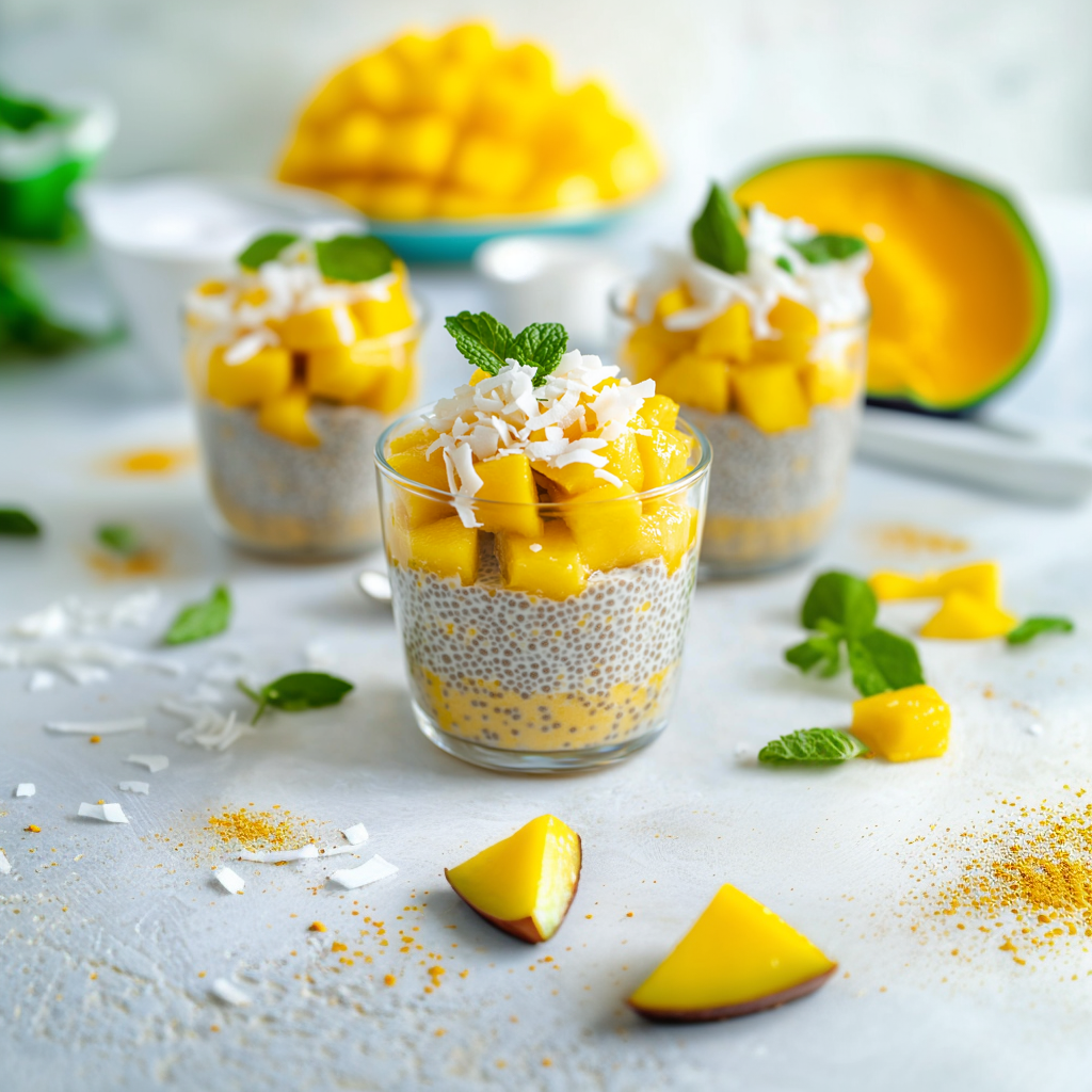 Chia-Pudding mit Kokos und Mango