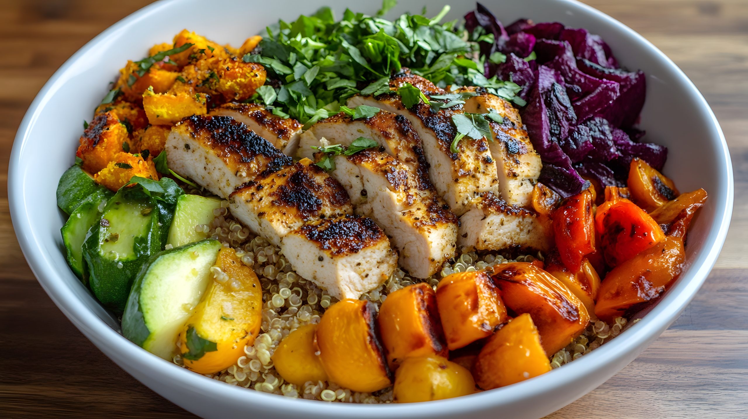Quinoa-Bowl mit Hähnchen und Gemüse