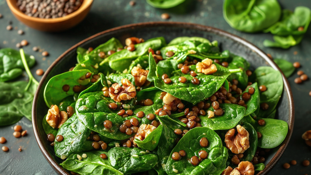 Spinat-Linsen-Salat mit Walnüssen