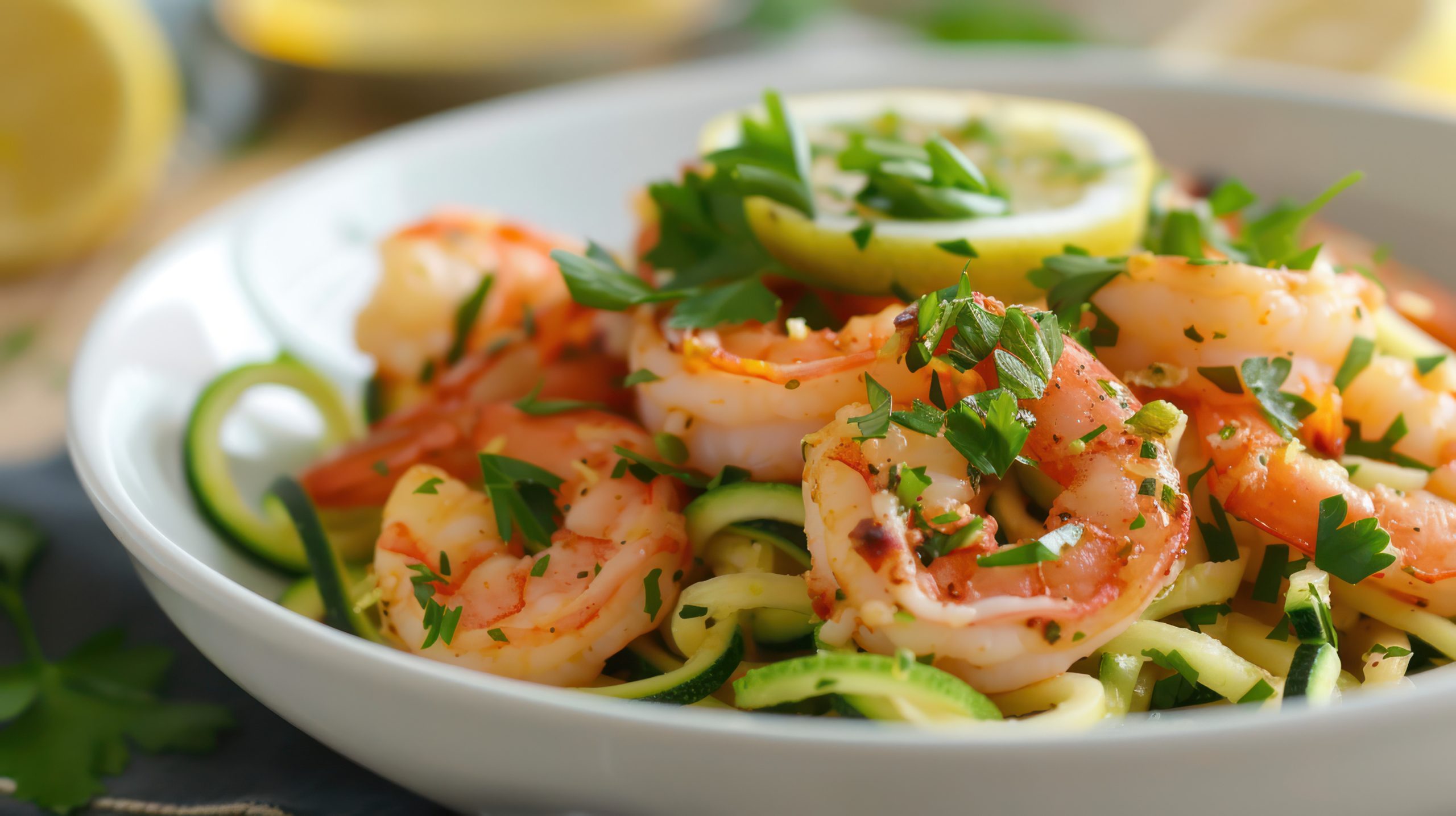 Zucchini-Nudeln mit Garnelen und Knoblauch