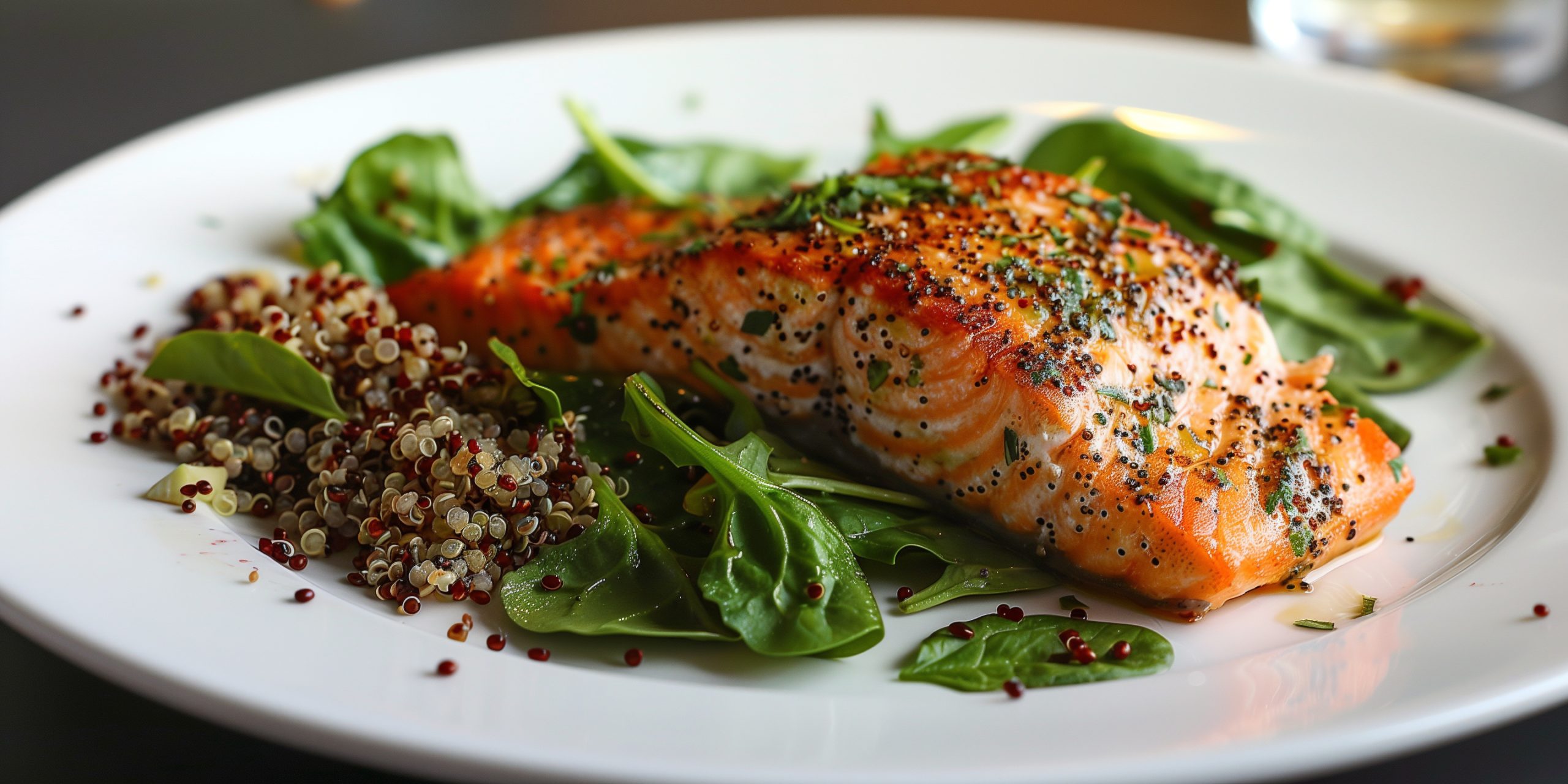 Gebratener Lachs mit Spinat und Quinoa